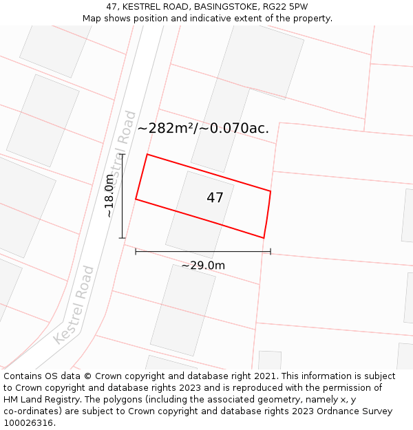 47, KESTREL ROAD, BASINGSTOKE, RG22 5PW: Plot and title map