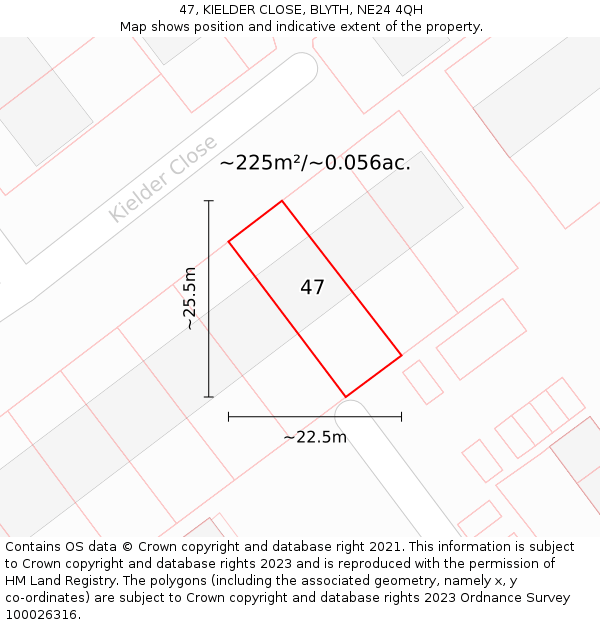 47, KIELDER CLOSE, BLYTH, NE24 4QH: Plot and title map