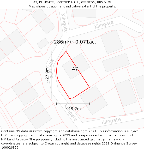 47, KILNGATE, LOSTOCK HALL, PRESTON, PR5 5UW: Plot and title map