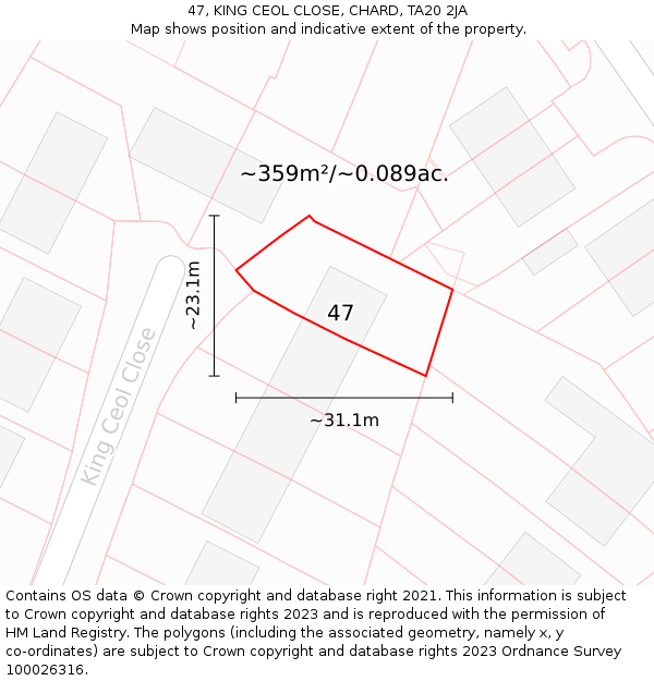 47, KING CEOL CLOSE, CHARD, TA20 2JA: Plot and title map