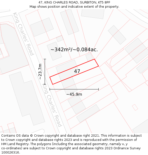 47, KING CHARLES ROAD, SURBITON, KT5 8PF: Plot and title map