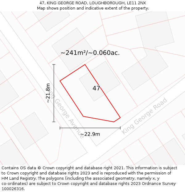 47, KING GEORGE ROAD, LOUGHBOROUGH, LE11 2NX: Plot and title map