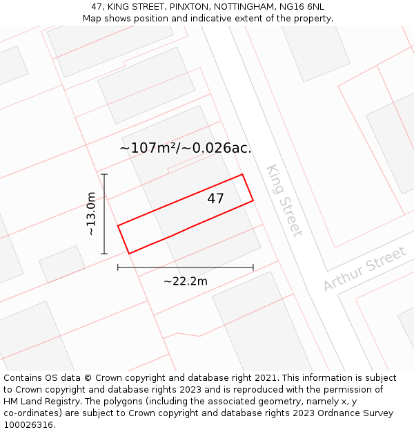 47, KING STREET, PINXTON, NOTTINGHAM, NG16 6NL: Plot and title map