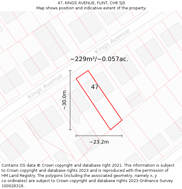 47, KINGS AVENUE, FLINT, CH6 5JS: Plot and title map