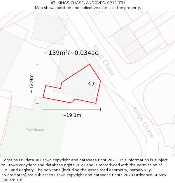47, KINGS CHASE, ANDOVER, SP10 3TH: Plot and title map