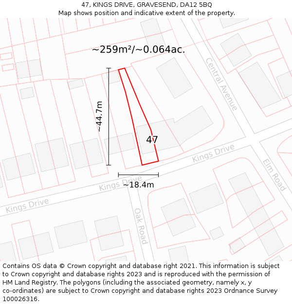 47, KINGS DRIVE, GRAVESEND, DA12 5BQ: Plot and title map