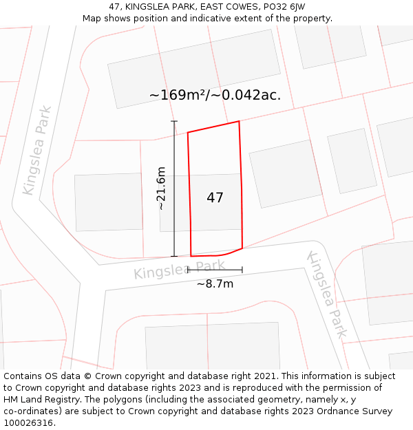 47, KINGSLEA PARK, EAST COWES, PO32 6JW: Plot and title map