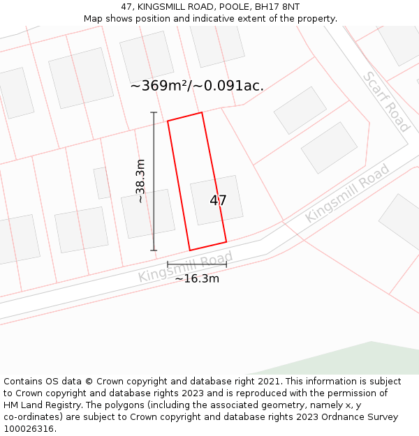 47, KINGSMILL ROAD, POOLE, BH17 8NT: Plot and title map