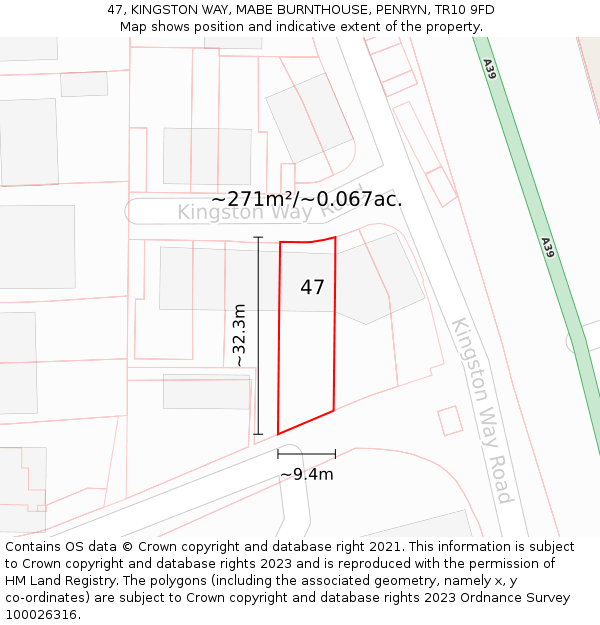 47, KINGSTON WAY, MABE BURNTHOUSE, PENRYN, TR10 9FD: Plot and title map
