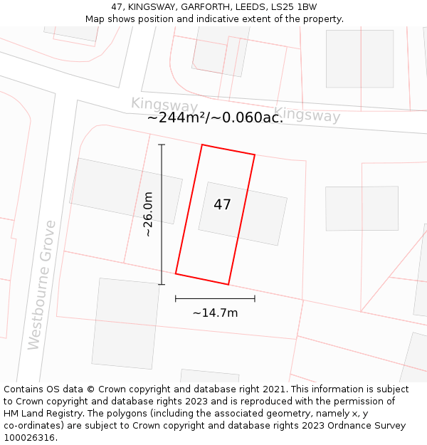 47, KINGSWAY, GARFORTH, LEEDS, LS25 1BW: Plot and title map