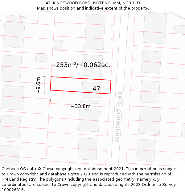 47, KINGSWOOD ROAD, NOTTINGHAM, NG8 1LD: Plot and title map