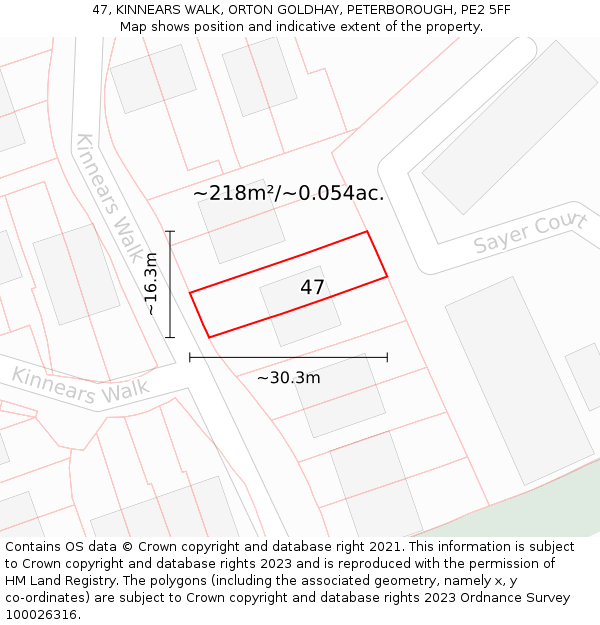 47, KINNEARS WALK, ORTON GOLDHAY, PETERBOROUGH, PE2 5FF: Plot and title map