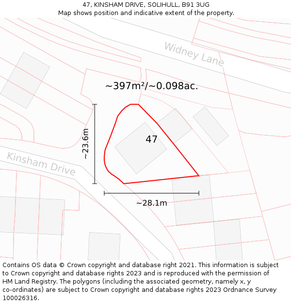 47, KINSHAM DRIVE, SOLIHULL, B91 3UG: Plot and title map