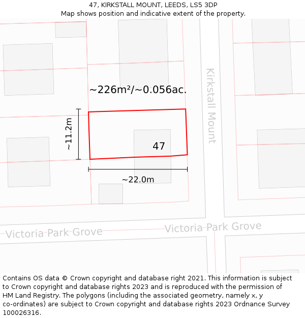 47, KIRKSTALL MOUNT, LEEDS, LS5 3DP: Plot and title map