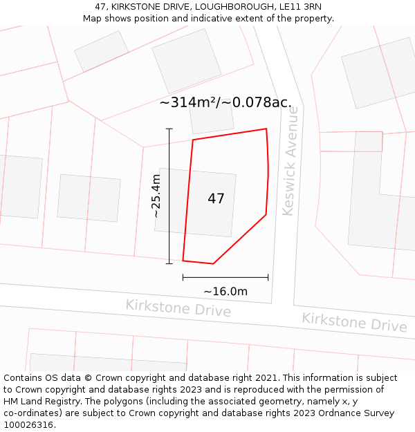 47, KIRKSTONE DRIVE, LOUGHBOROUGH, LE11 3RN: Plot and title map