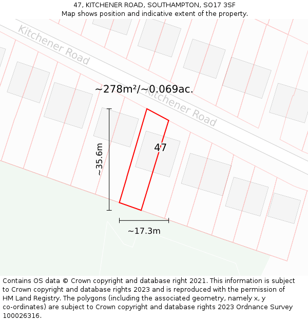 47, KITCHENER ROAD, SOUTHAMPTON, SO17 3SF: Plot and title map