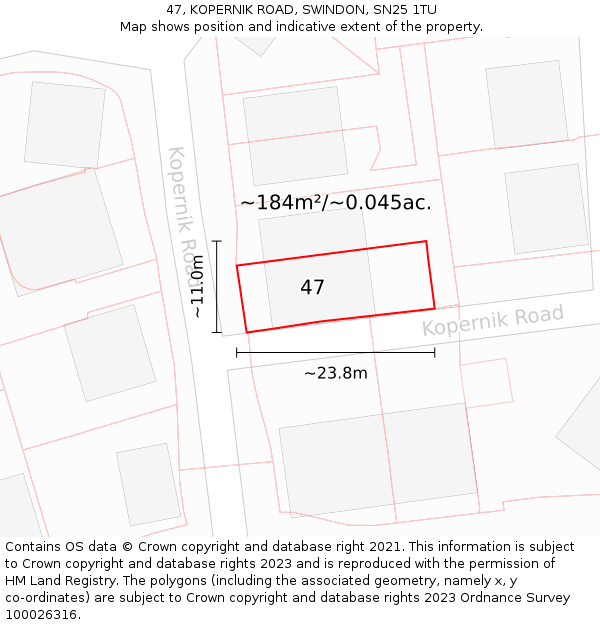 47, KOPERNIK ROAD, SWINDON, SN25 1TU: Plot and title map