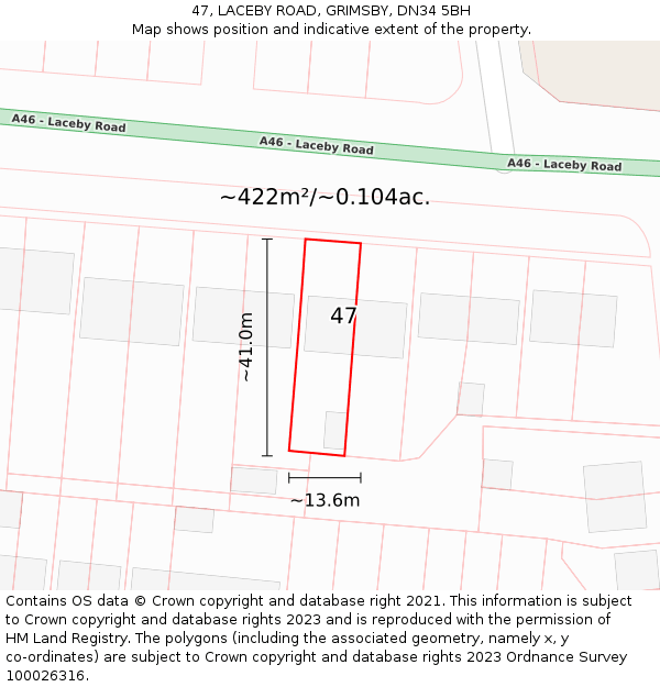 47, LACEBY ROAD, GRIMSBY, DN34 5BH: Plot and title map