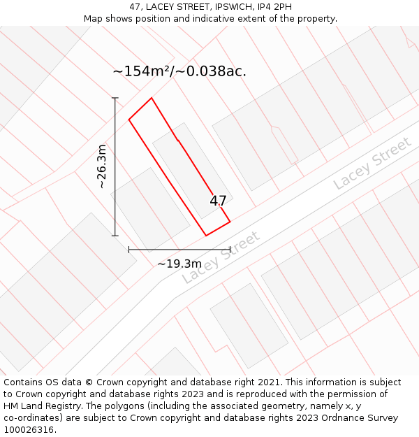 47, LACEY STREET, IPSWICH, IP4 2PH: Plot and title map