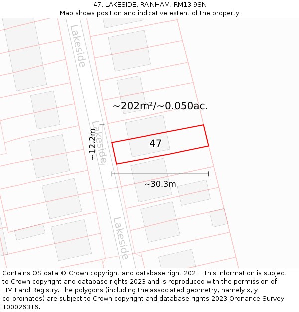 47, LAKESIDE, RAINHAM, RM13 9SN: Plot and title map