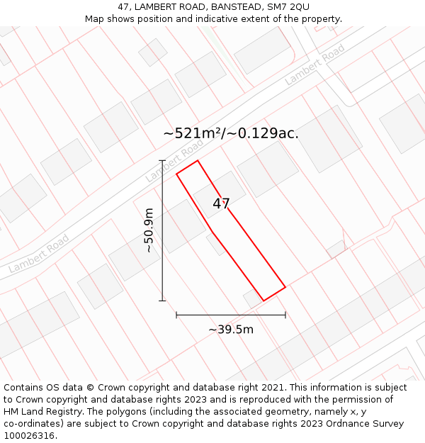 47, LAMBERT ROAD, BANSTEAD, SM7 2QU: Plot and title map