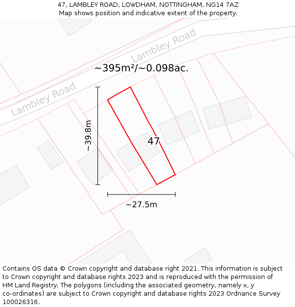 47, LAMBLEY ROAD, LOWDHAM, NOTTINGHAM, NG14 7AZ: Plot and title map