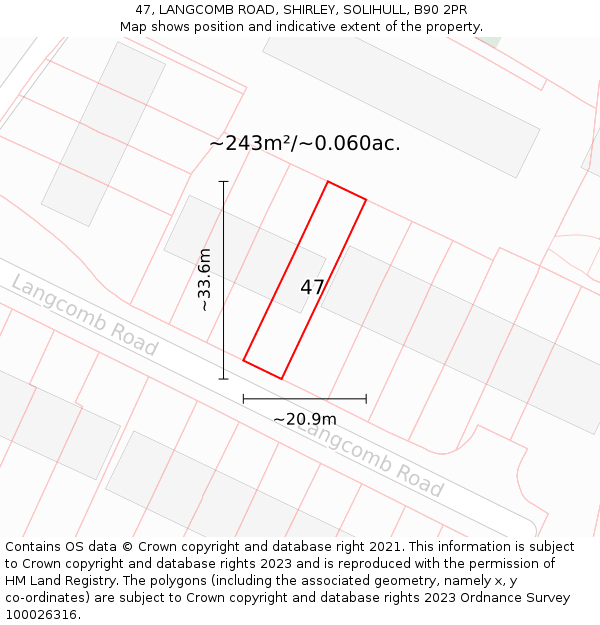 47, LANGCOMB ROAD, SHIRLEY, SOLIHULL, B90 2PR: Plot and title map