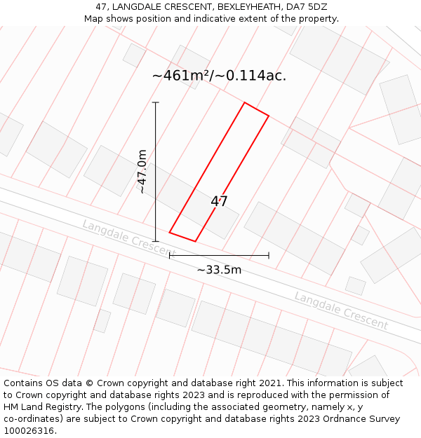 47, LANGDALE CRESCENT, BEXLEYHEATH, DA7 5DZ: Plot and title map