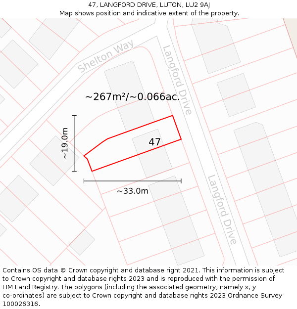47, LANGFORD DRIVE, LUTON, LU2 9AJ: Plot and title map