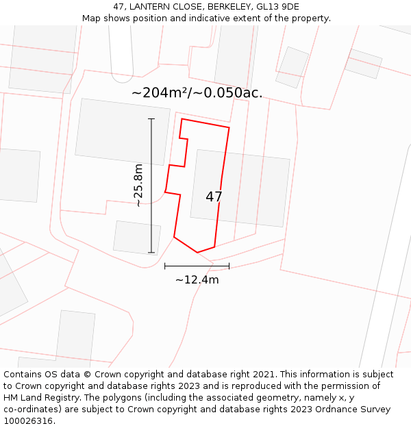 47, LANTERN CLOSE, BERKELEY, GL13 9DE: Plot and title map