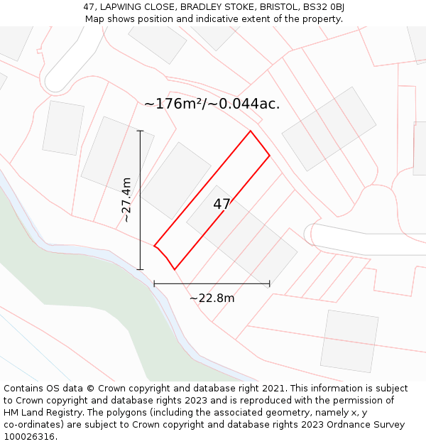 47, LAPWING CLOSE, BRADLEY STOKE, BRISTOL, BS32 0BJ: Plot and title map