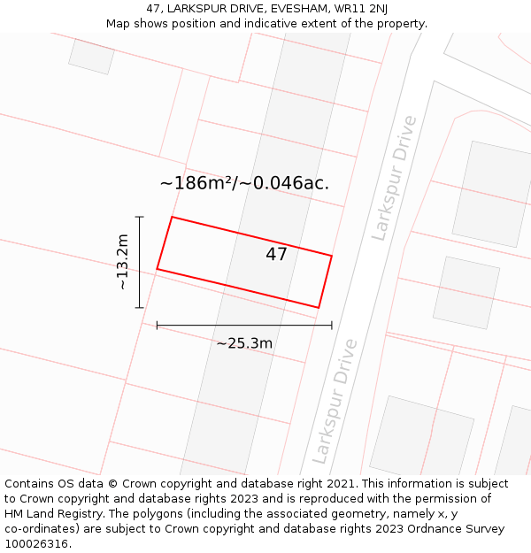47, LARKSPUR DRIVE, EVESHAM, WR11 2NJ: Plot and title map