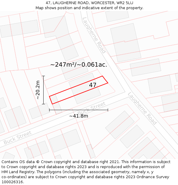 47, LAUGHERNE ROAD, WORCESTER, WR2 5LU: Plot and title map