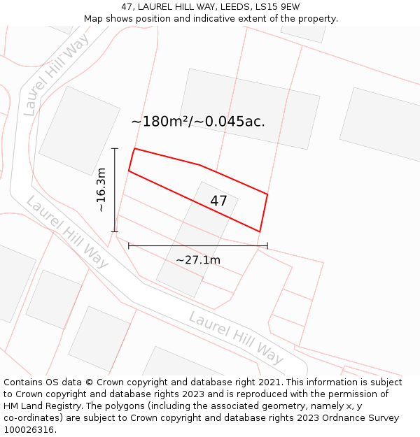 47, LAUREL HILL WAY, LEEDS, LS15 9EW: Plot and title map