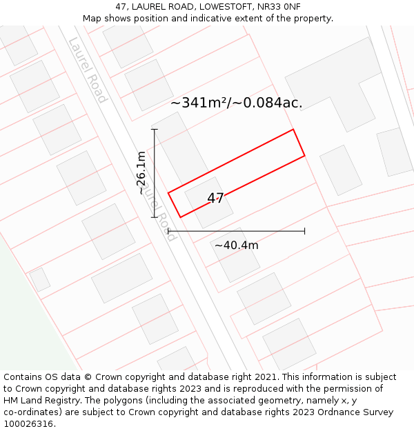 47, LAUREL ROAD, LOWESTOFT, NR33 0NF: Plot and title map
