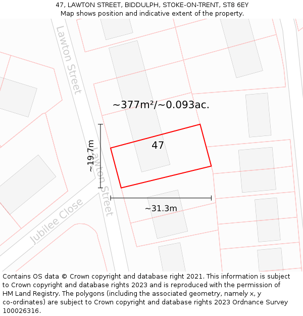 47, LAWTON STREET, BIDDULPH, STOKE-ON-TRENT, ST8 6EY: Plot and title map