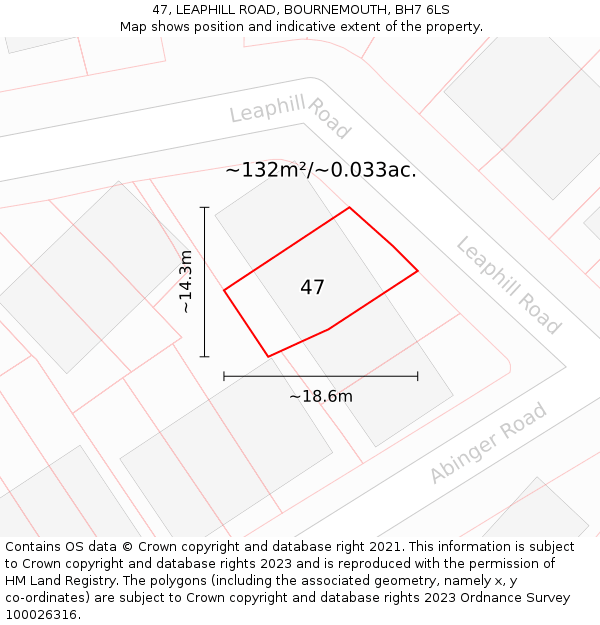 47, LEAPHILL ROAD, BOURNEMOUTH, BH7 6LS: Plot and title map