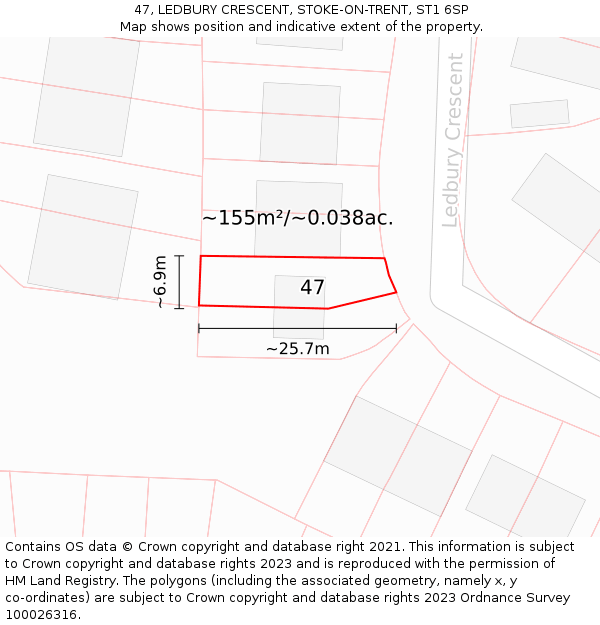 47, LEDBURY CRESCENT, STOKE-ON-TRENT, ST1 6SP: Plot and title map