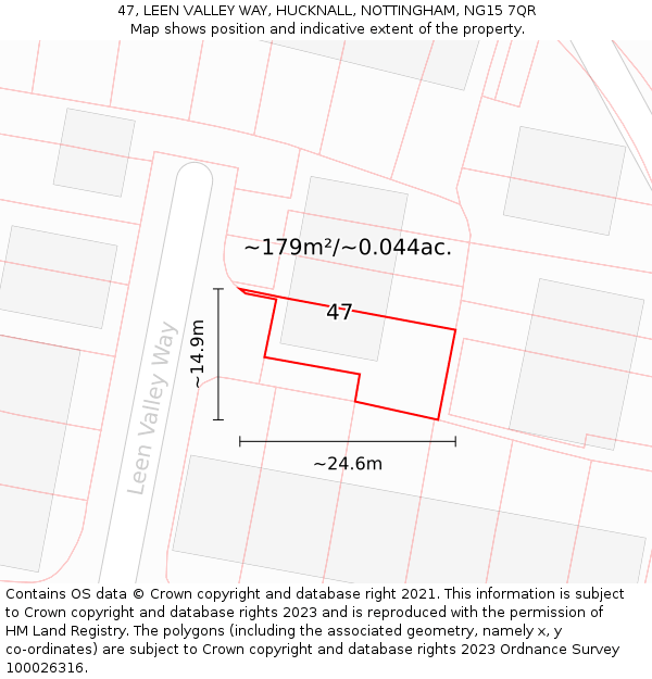 47, LEEN VALLEY WAY, HUCKNALL, NOTTINGHAM, NG15 7QR: Plot and title map