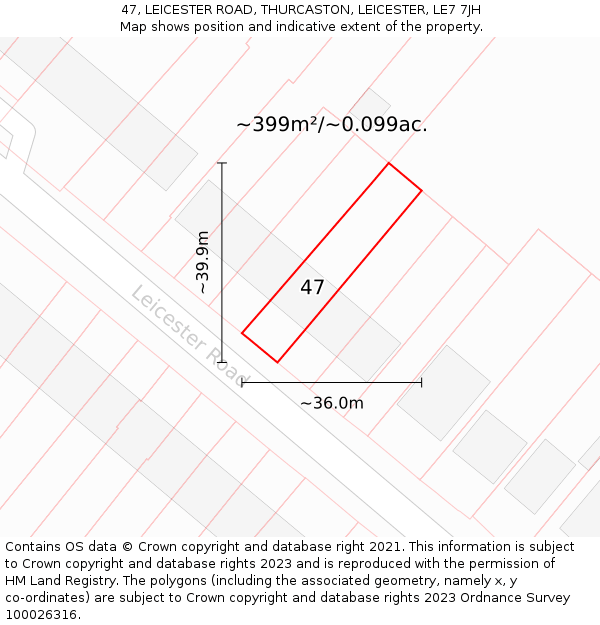 47, LEICESTER ROAD, THURCASTON, LEICESTER, LE7 7JH: Plot and title map