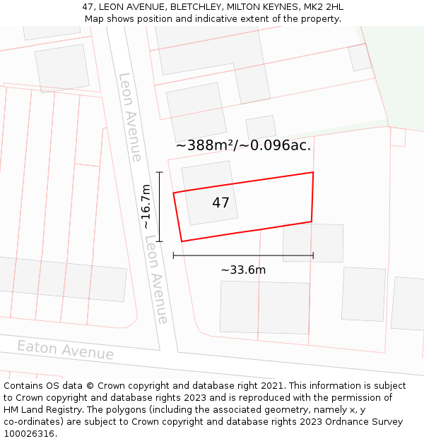 47, LEON AVENUE, BLETCHLEY, MILTON KEYNES, MK2 2HL: Plot and title map