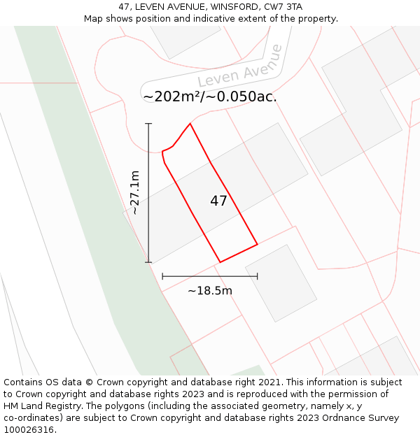 47, LEVEN AVENUE, WINSFORD, CW7 3TA: Plot and title map