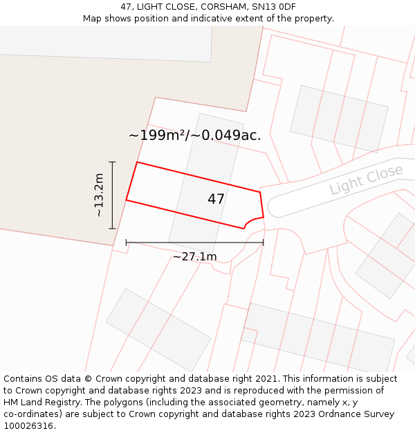 47, LIGHT CLOSE, CORSHAM, SN13 0DF: Plot and title map
