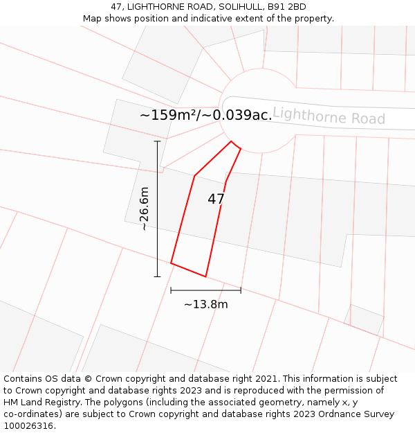47, LIGHTHORNE ROAD, SOLIHULL, B91 2BD: Plot and title map