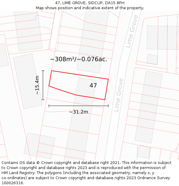 47, LIME GROVE, SIDCUP, DA15 8PH: Plot and title map