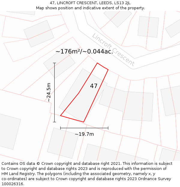 47, LINCROFT CRESCENT, LEEDS, LS13 2JL: Plot and title map