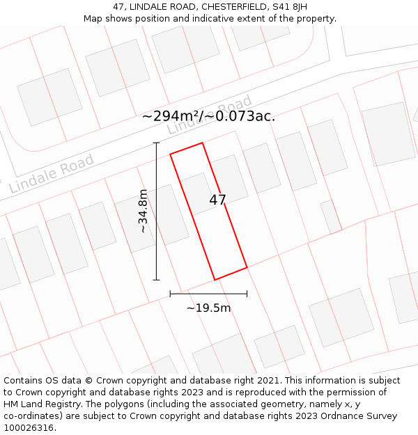 47, LINDALE ROAD, CHESTERFIELD, S41 8JH: Plot and title map