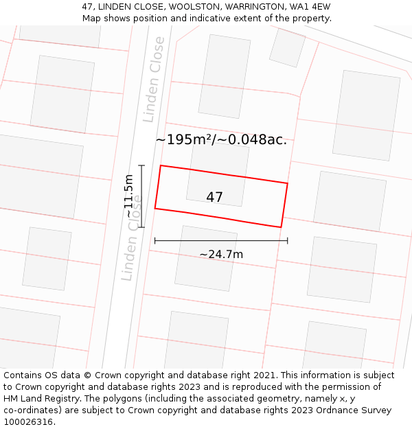 47, LINDEN CLOSE, WOOLSTON, WARRINGTON, WA1 4EW: Plot and title map