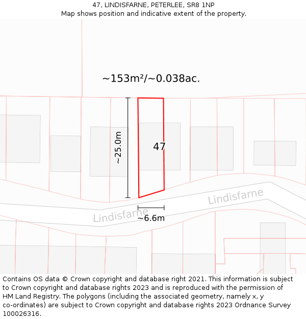 47, LINDISFARNE, PETERLEE, SR8 1NP: Plot and title map