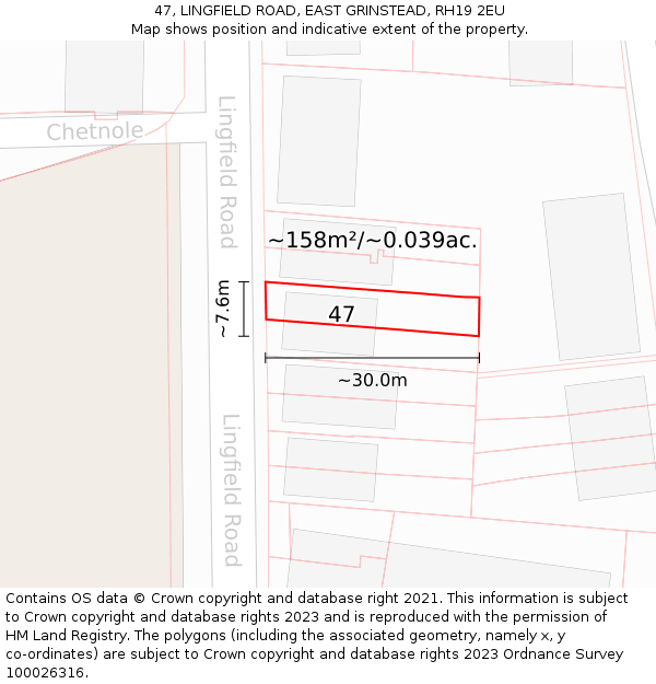 47, LINGFIELD ROAD, EAST GRINSTEAD, RH19 2EU: Plot and title map